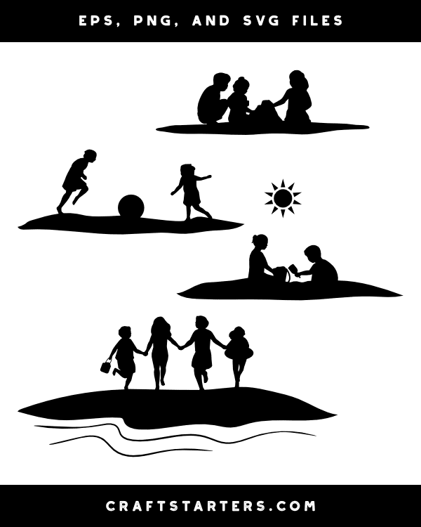 Kids on Beach Silhouette Clip Art