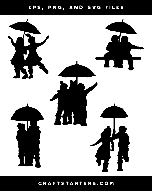 Kids With Umbrella Silhouette Clip Art