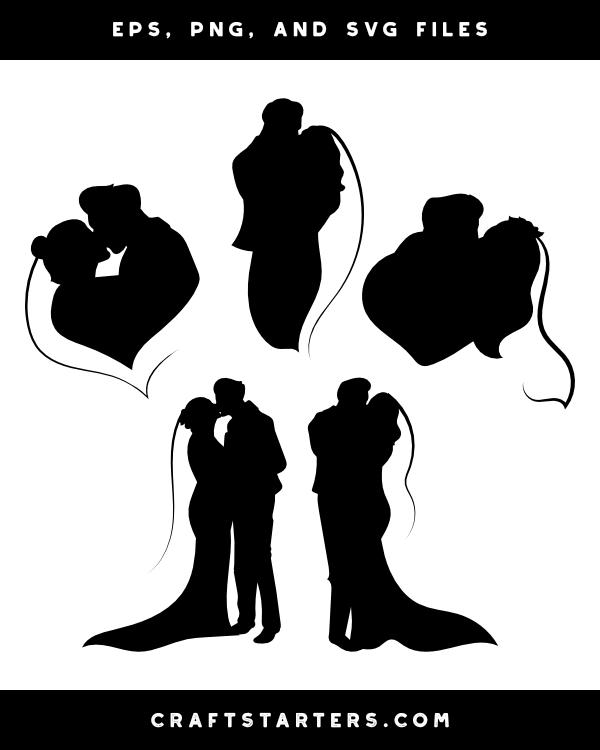 Kissing Bride and Groom Silhouette Clip Art