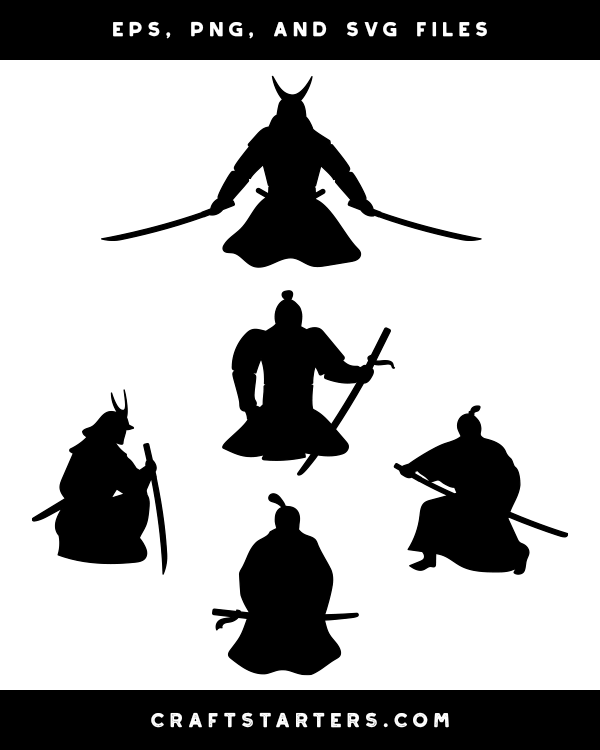 Kneeling Samurai Silhouette Clip Art