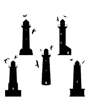 Lighthouse and Birds Silhouette Clip Art
