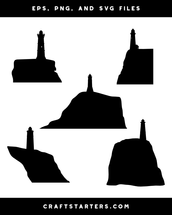 Lighthouse on Cliff Silhouette Clip Art