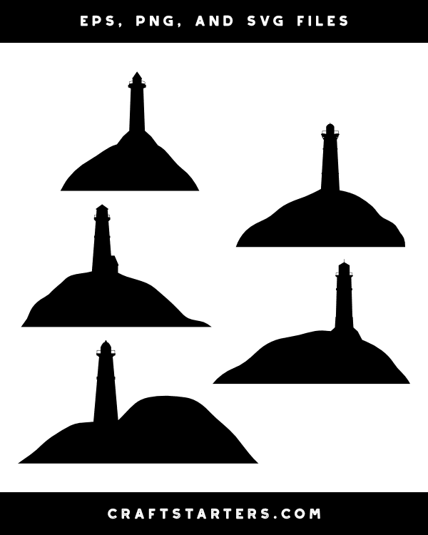 Lighthouse on Hill Silhouette Clip Art