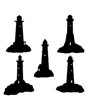 Lighthouse on Rocks Silhouette Clip Art