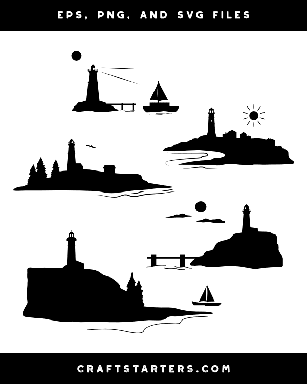 Lighthouse Scene Silhouette Clip Art