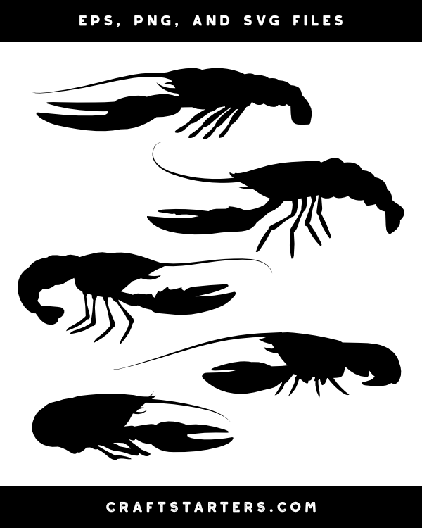 Lobster Side View Silhouette Clip Art