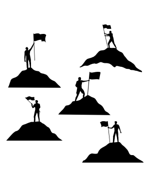 Man and Flag on Mountain Silhouette Clip Art