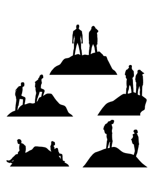 Man and Woman on Mountain Silhouette Clip Art