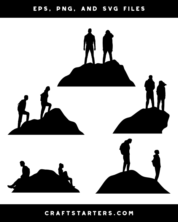 Man and Woman on Mountain Silhouette Clip Art
