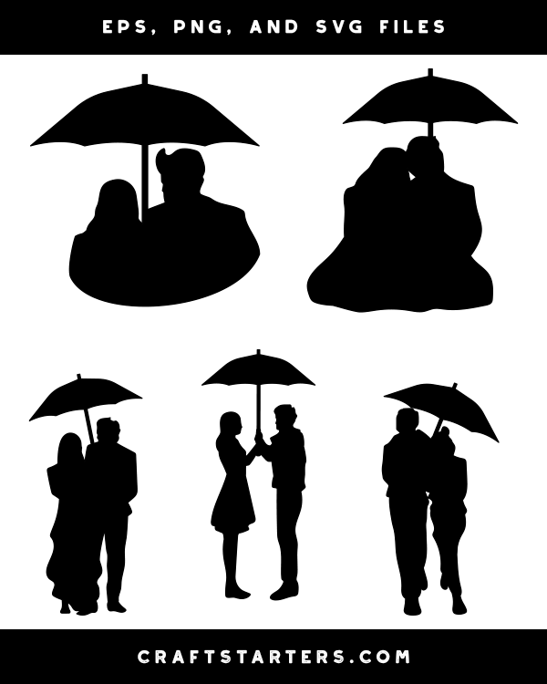 Man And Woman With Umbrella Silhouette Clip Art