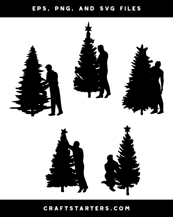 Man Decorating A Christmas Tree Silhouette Clip Art