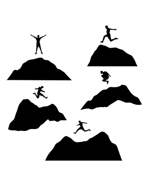Man Jumping on Mountain Silhouette Clip Art