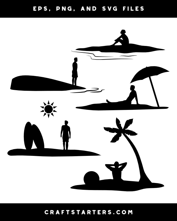 Man on Beach Silhouette Clip Art