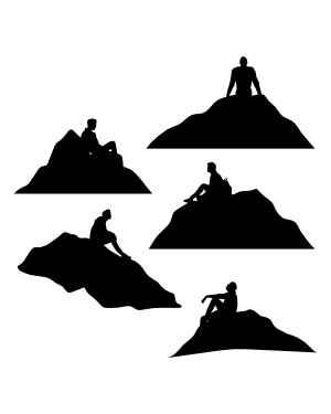 Man Sitting on Mountain Silhouette Clip Art