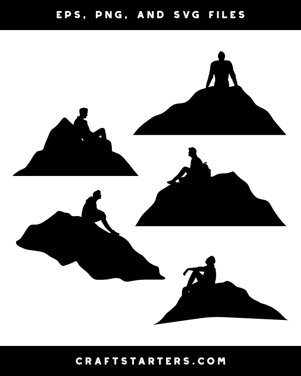 Man Sitting on Mountain Silhouette Clip Art
