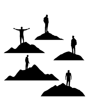 Man Standing on Mountain Silhouette Clip Art