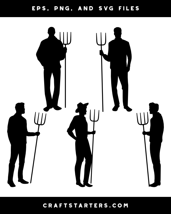 Man with Pitchfork Silhouette Clip Art
