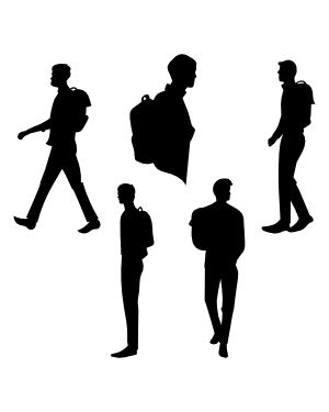 Man with School Backpack Silhouette Clip Art