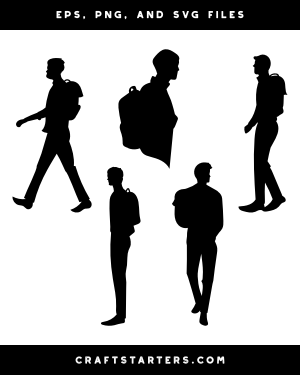 Man with School Backpack Silhouette Clip Art