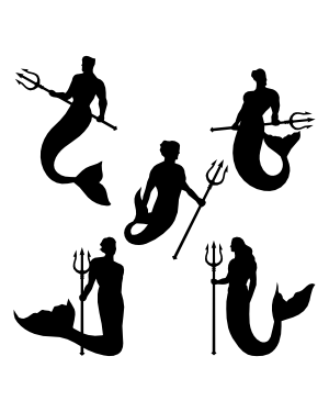 Merman with Trident Silhouette Clip Art