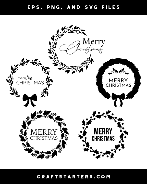 Merry Christmas Wreath Silhouette Clip Art