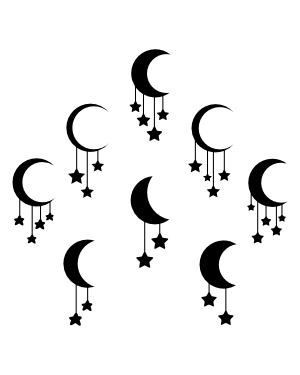 Moon and Hanging Stars Silhouette Clip Art