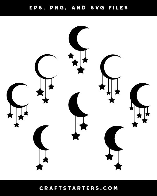 Moon and Hanging Stars Silhouette Clip Art