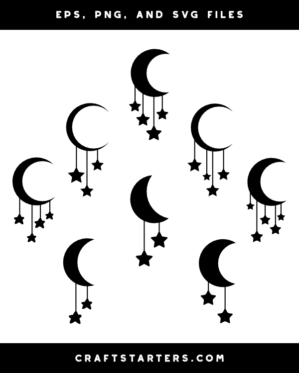 Moon And Hanging Stars Silhouette Clip Art