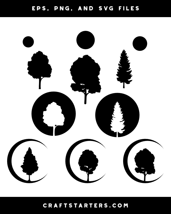 Moon and Tree Silhouette Clip Art