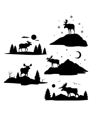 Moose Scene Silhouette Clip Art