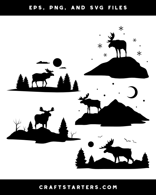 Moose Scene Silhouette Clip Art