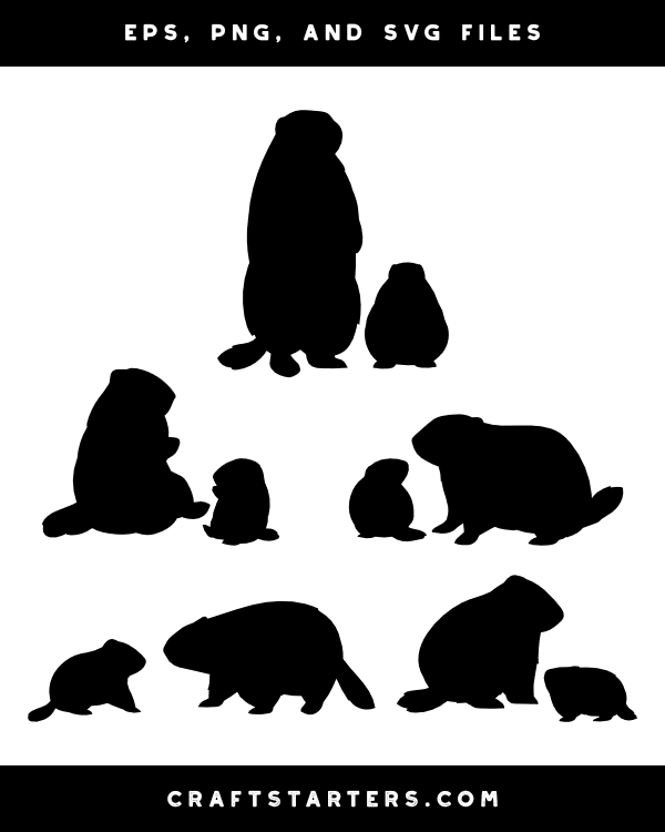 Mother and Baby Groundhog Silhouette Clip Art