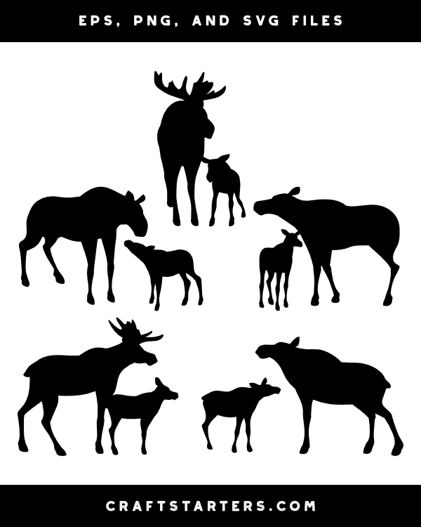 Mother and Baby Moose Silhouette Clip Art