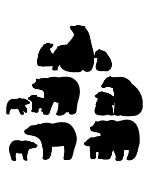 Mother and Baby Polar Bear Silhouette Clip Art