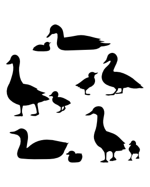 Mother Duck and Duckling Silhouette Clip Art