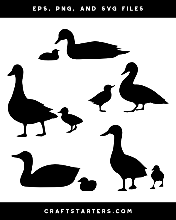 Mother Duck and Duckling Silhouette Clip Art