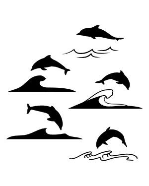 Ocean Wave and Dolphin Silhouette Clip Art