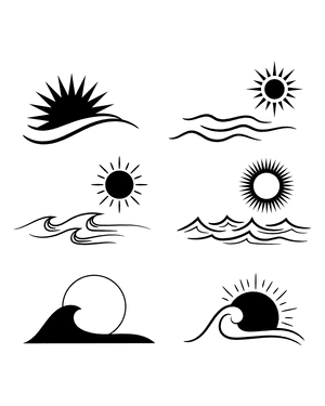 Ocean Wave and Sun Silhouette Clip Art