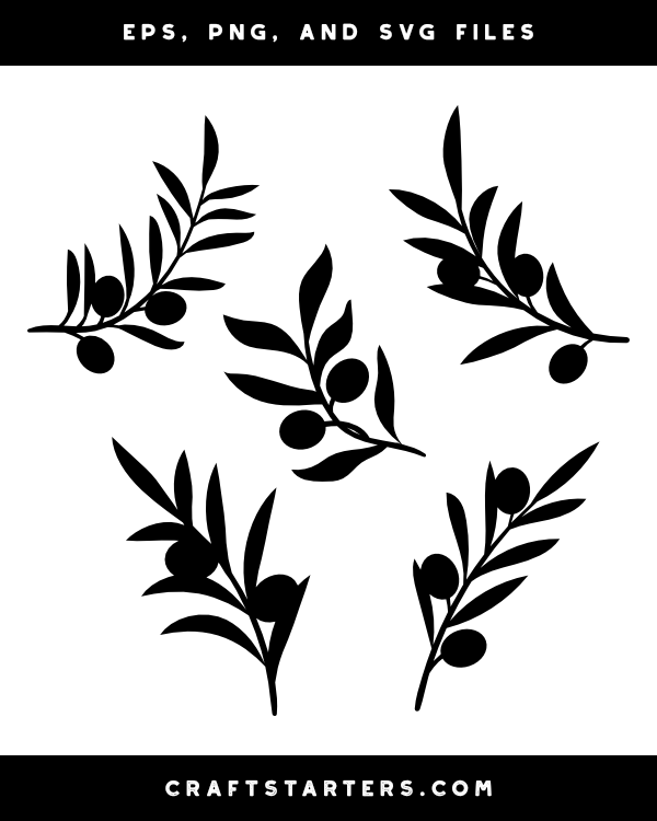 Olive Branch with Olives Silhouette Clip Art
