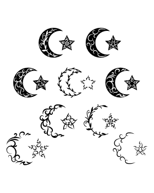Ornate Moon and Star Silhouette Clip Art