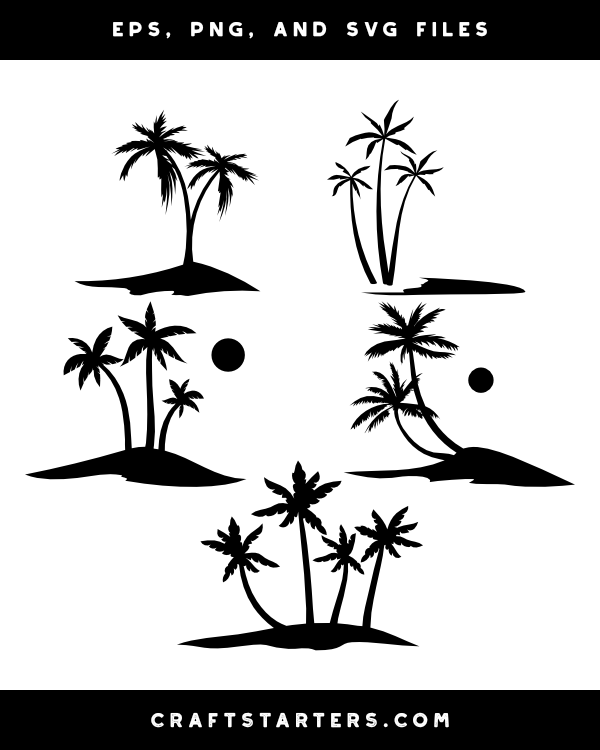 Palm Tree and Beach Silhouette Clip Art