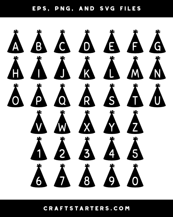 Party Hat Letter and Number Silhouette Clip Art