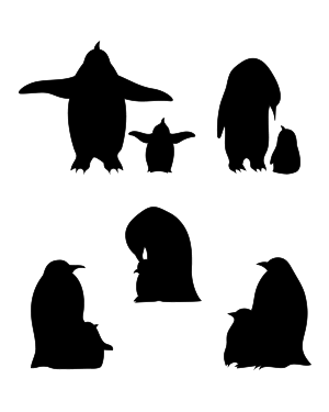 Penguin With Baby Silhouette Clip Art