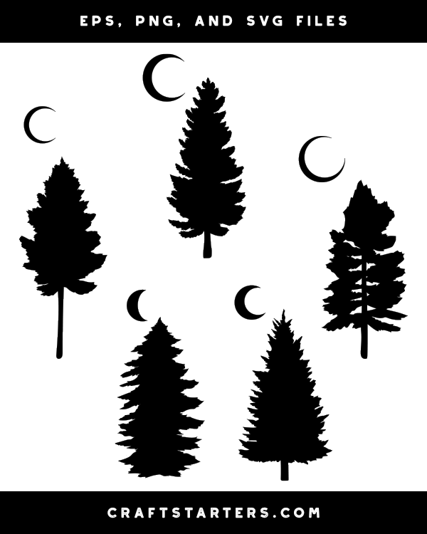 Pine Tree And Moon Silhouette Clip Art