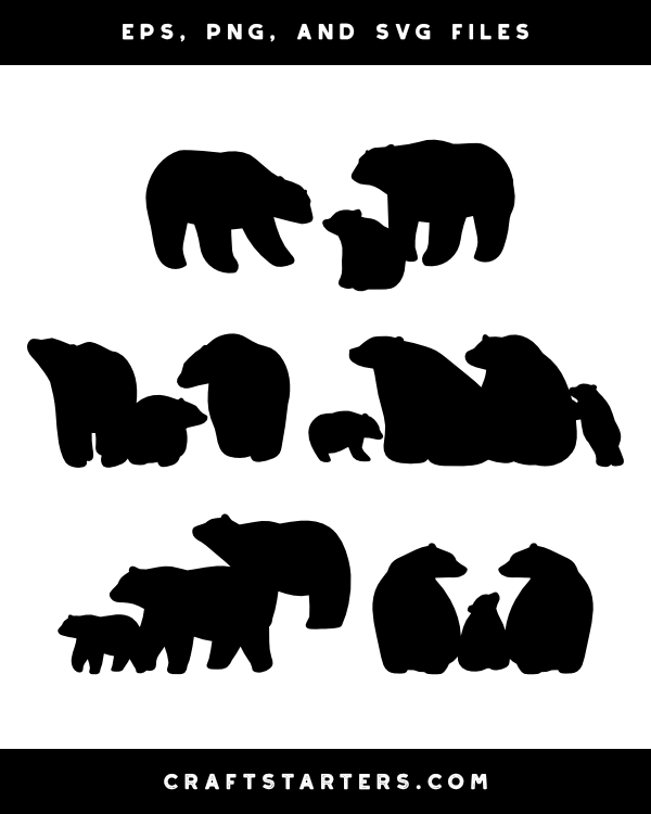 Polar Bear Family Silhouette Clip Art