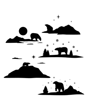 Polar Bear Scene Silhouette Clip Art