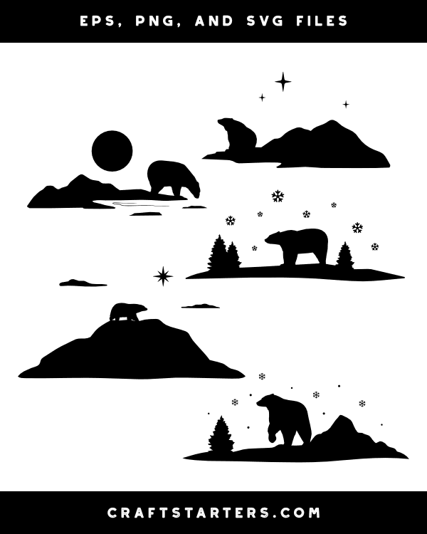 Polar Bear Scene Silhouette Clip Art