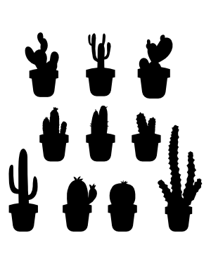 Potted Cactus Silhouette Clip Art