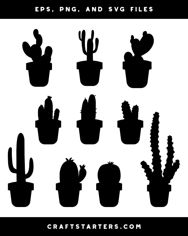 Potted Cactus Silhouette Clip Art