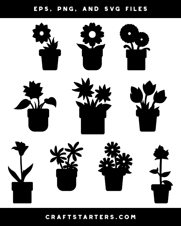 Potted Flower Silhouette Clip Art